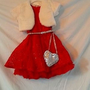 Girl's sz  5 Knitworks cherry 🍒red Christmas ensemble
